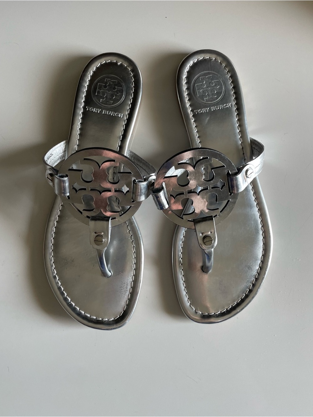 Tory Burch Miller Sandals in Silver Argento Size 7 - Picture 3 of 10
